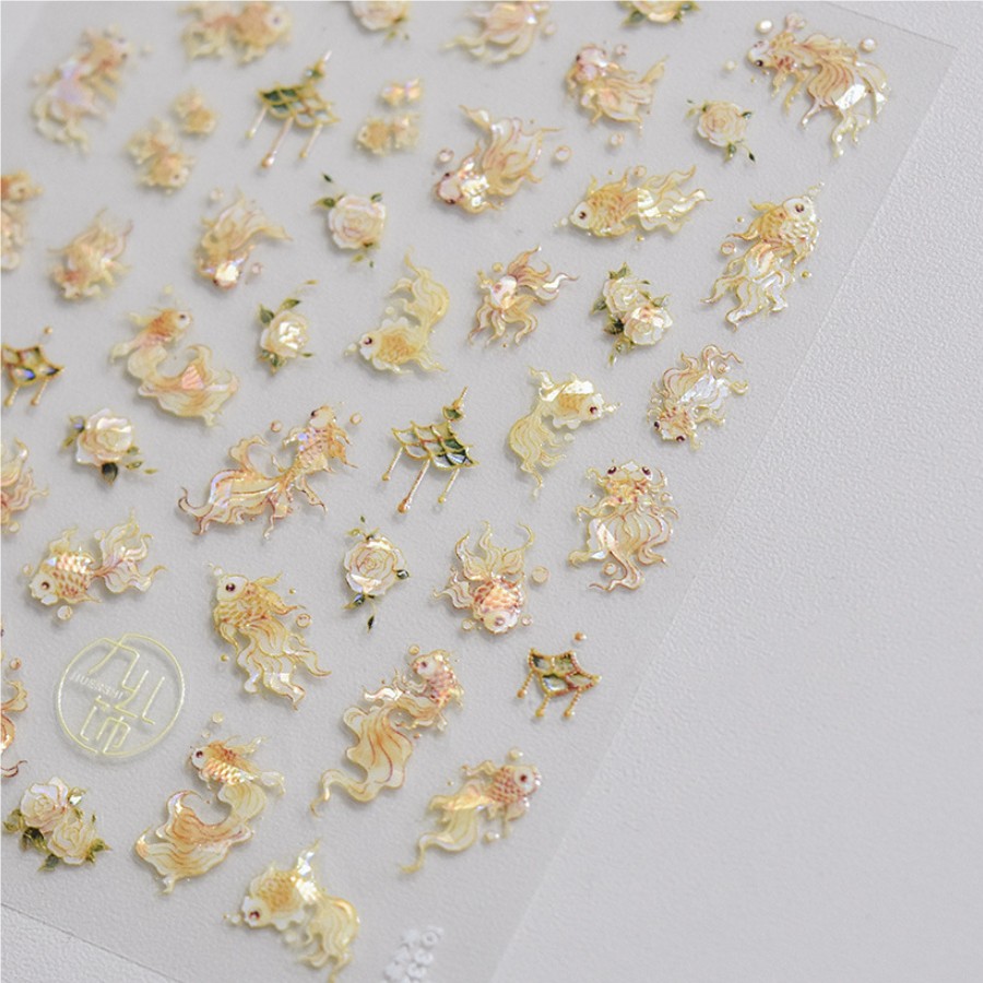 Nail Art Yellow - Pegatinas de peces con purpurina en