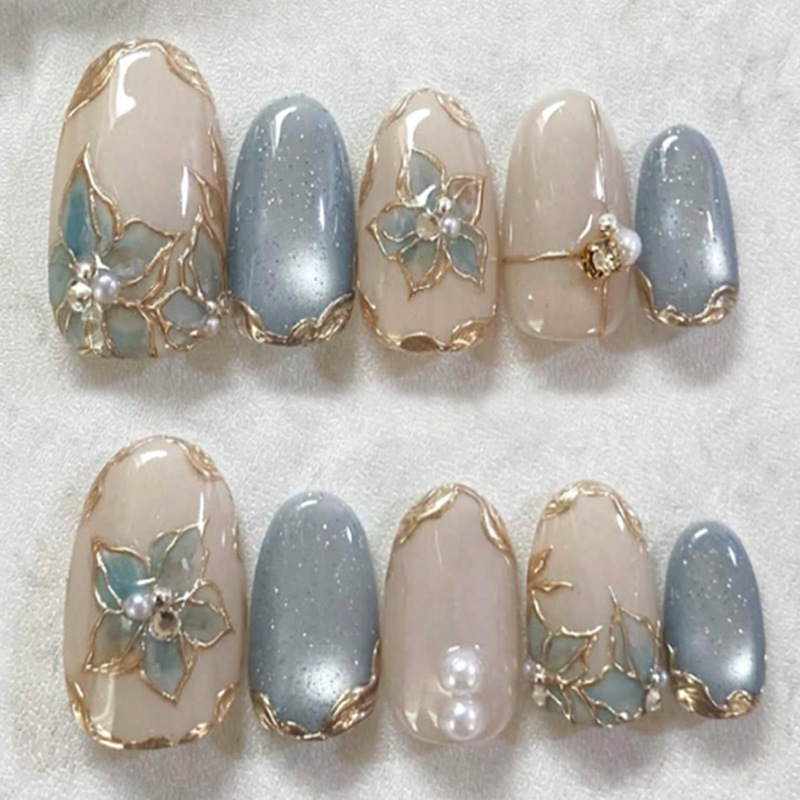 Nail Art Full Cat Eye - 24 Uñas Postizas de Almendra con