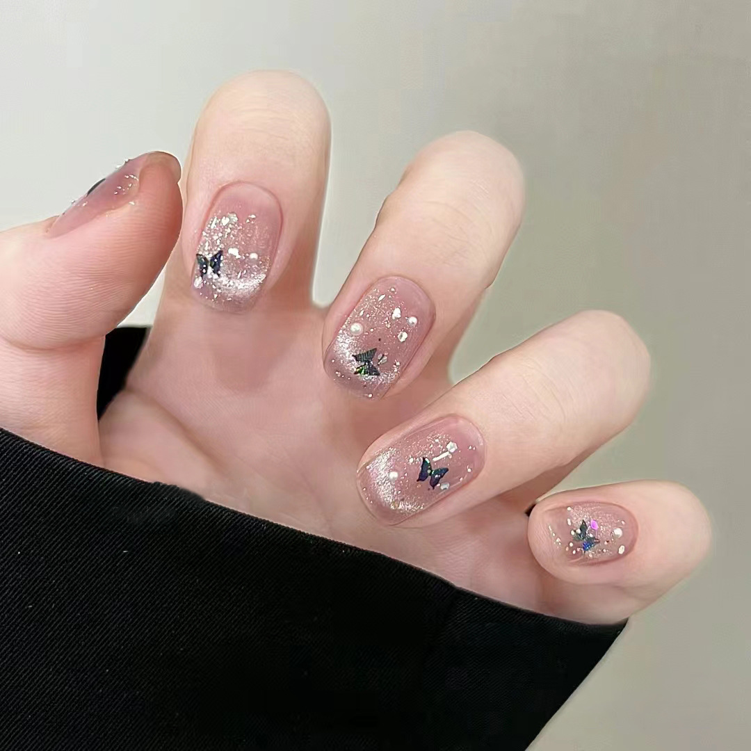 Nail Art Full Cat Eye - 24 Uñas Postizas Francesas con Brillantina,