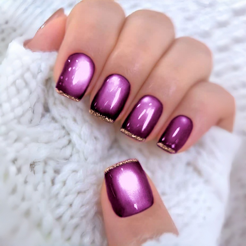 Nail Art Full Cat Eye - Uñas postizas cuadradas cortas para mujeres