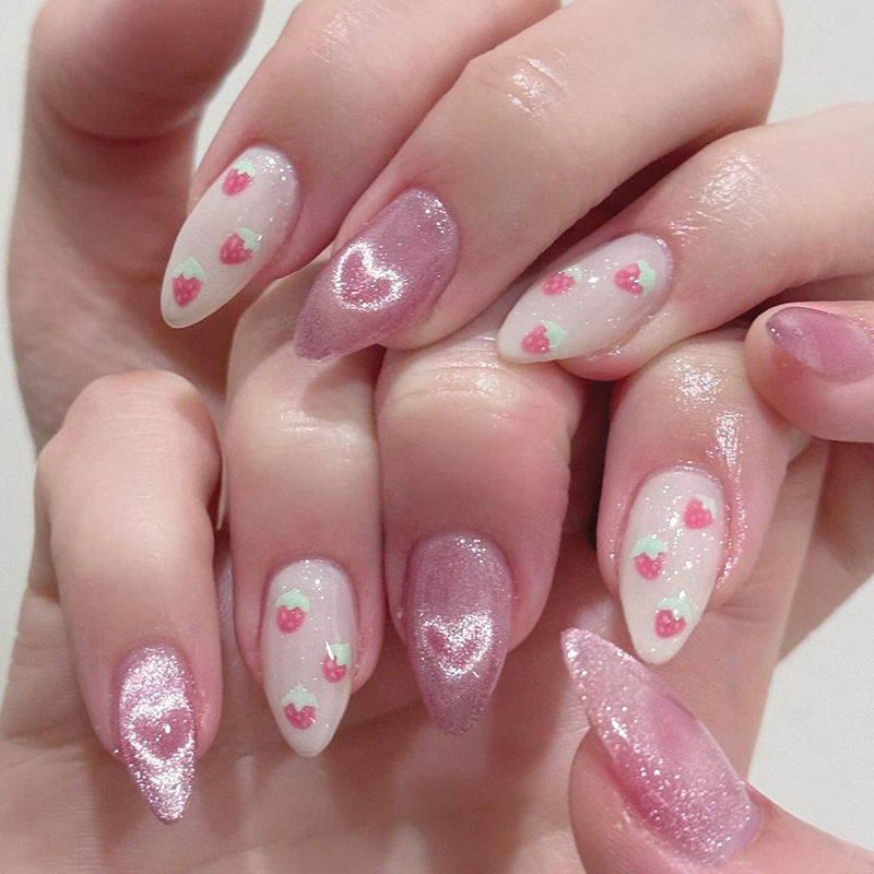 Nail Art Cat Eye Simple - 24 Uñas Postizas Almendradas con Efecto