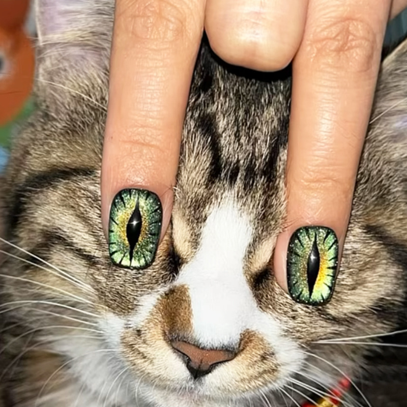 Nail Art Full Cat Eye - Uñas postizas cortas para mujer, con