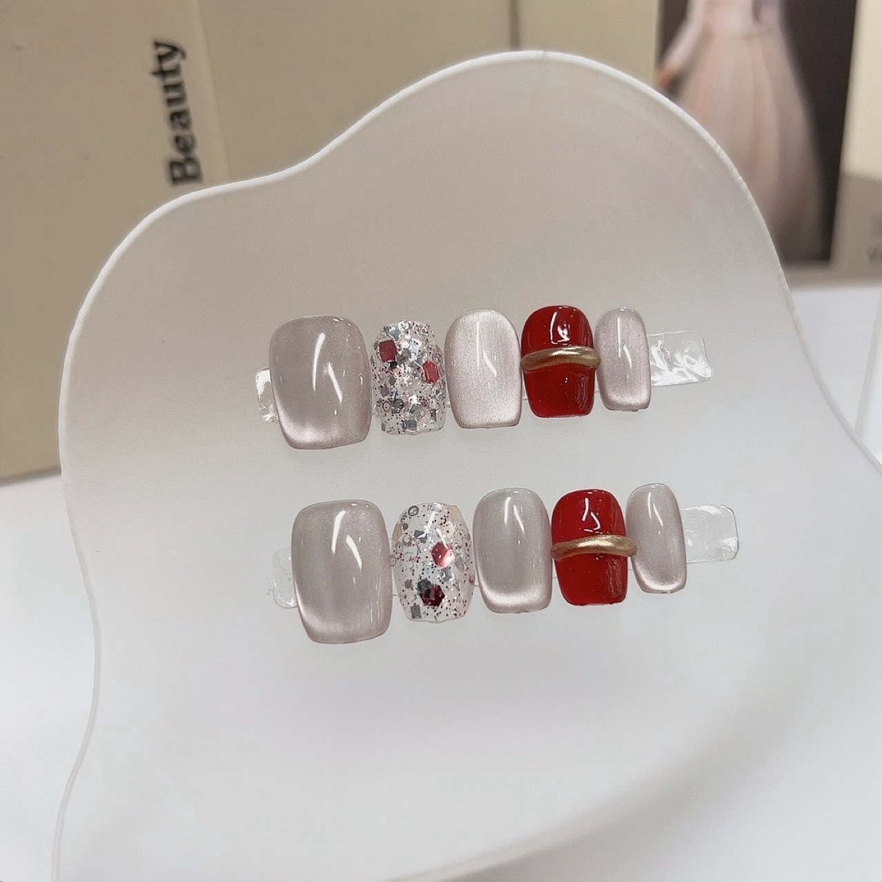 Nail Art Cat Eye Simple - 10 Uds. De uñas postizas simples