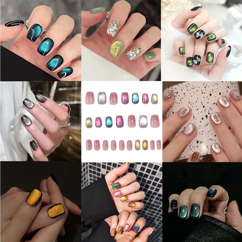 24 Uñas Postizas Reutilizables - Nail Art Full Cat Eye reseña y precio