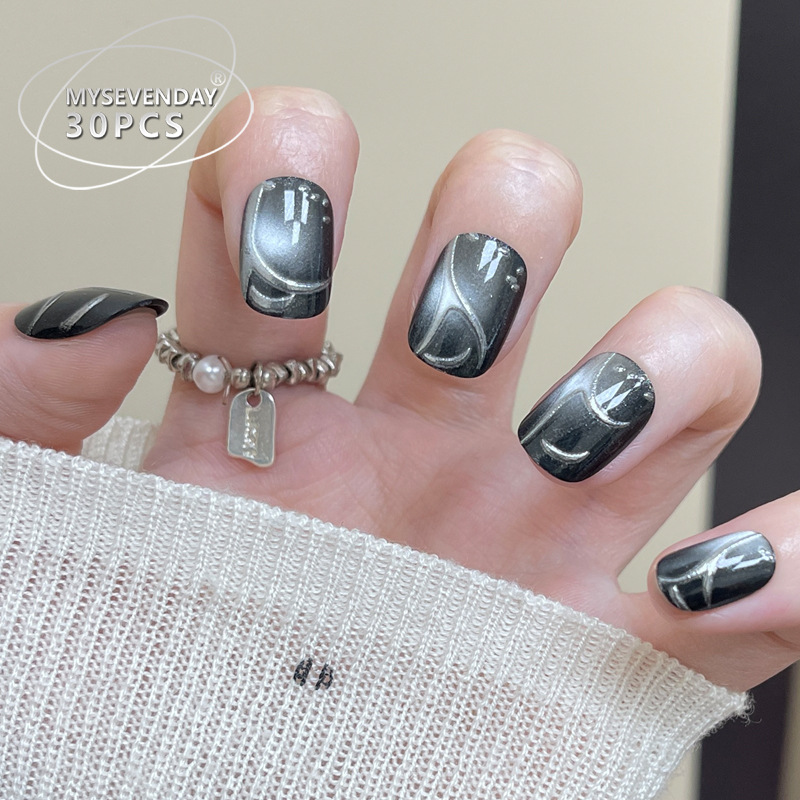30 piezas de uñas postizas neg - Nail Art Full Cat Eye reseña y precio
