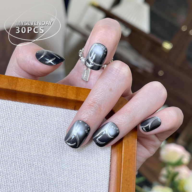 30 piezas de uñas postizas neg - Nail Art Full Cat Eye reseña y precio