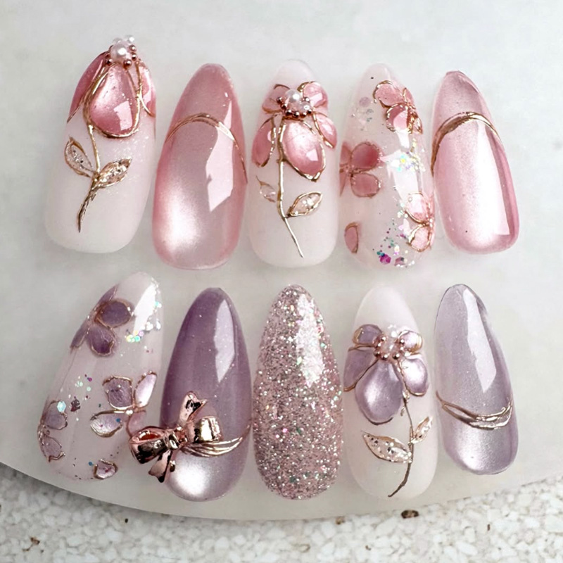 24 Uñas Postizas de Almendra c - Nail Art Full Cat Eye reseña y precio