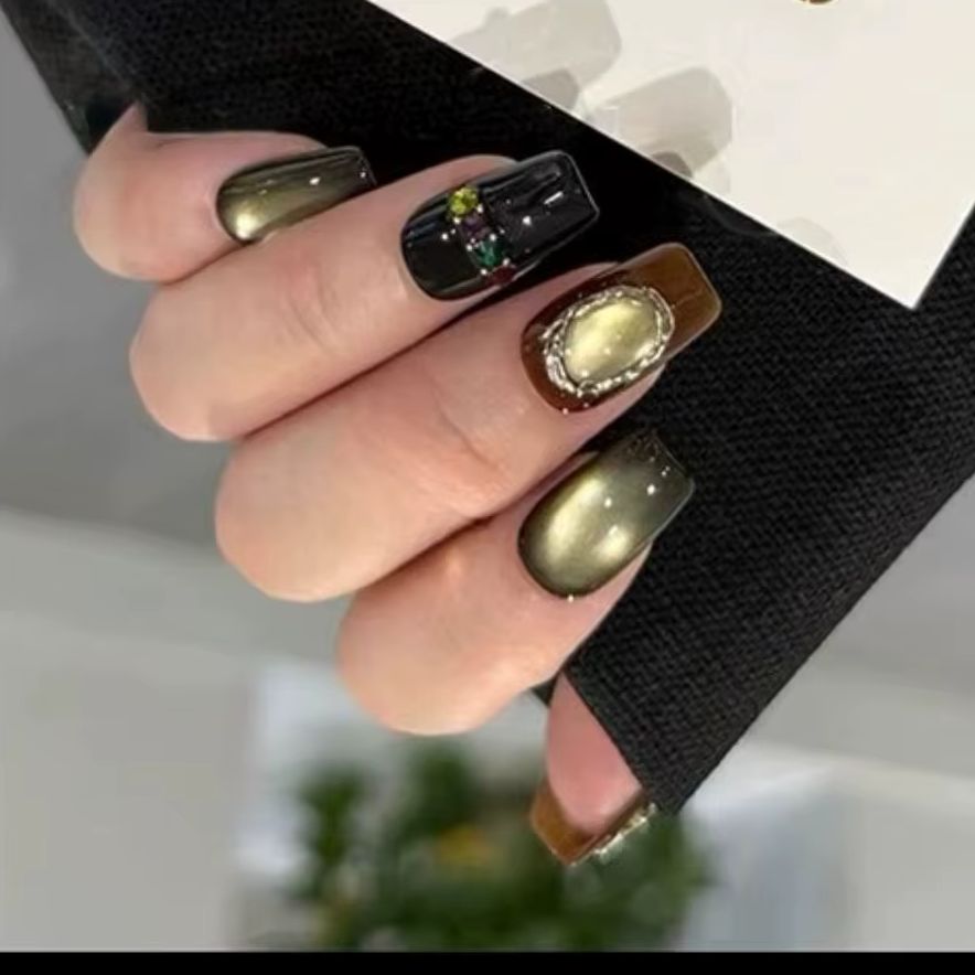 10 Uds. Uñas Postizas Retro Ot - Nail Art Cat Eye Simple reseña y precio